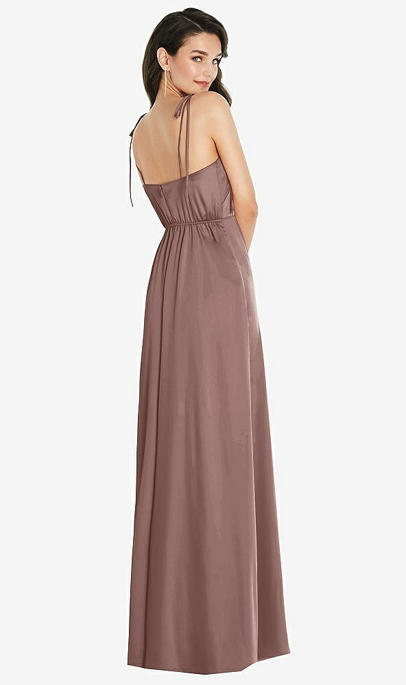 Back View - Sienna Skinny Tie-Shoulder Satin Maxi Dress with Front Slit