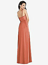 Rear View Thumbnail - Terracotta Copper Skinny Tie-Shoulder Satin Maxi Dress with Front Slit