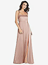 Alt View 1 Thumbnail - Toasted Sugar Skinny Tie-Shoulder Satin Maxi Dress with Front Slit