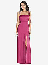 Front View Thumbnail - Tea Rose Skinny Tie-Shoulder Satin Maxi Dress with Front Slit