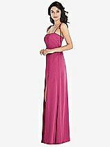 Side View Thumbnail - Tea Rose Skinny Tie-Shoulder Satin Maxi Dress with Front Slit