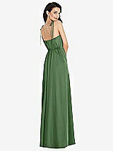 Rear View Thumbnail - Vineyard Green Skinny Tie-Shoulder Satin Maxi Dress with Front Slit
