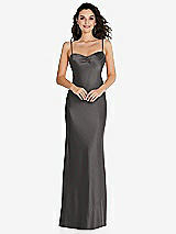 Front View Thumbnail - Caviar Gray Open-Back Convertible Strap Maxi Bias Slip Dress