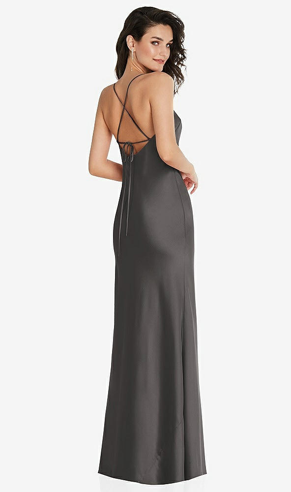 Back View - Caviar Gray Open-Back Convertible Strap Maxi Bias Slip Dress
