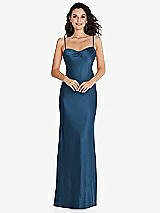 Front View Thumbnail - Dusk Blue Open-Back Convertible Strap Maxi Bias Slip Dress