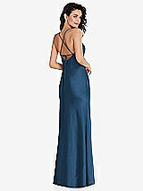 Rear View Thumbnail - Dusk Blue Open-Back Convertible Strap Maxi Bias Slip Dress