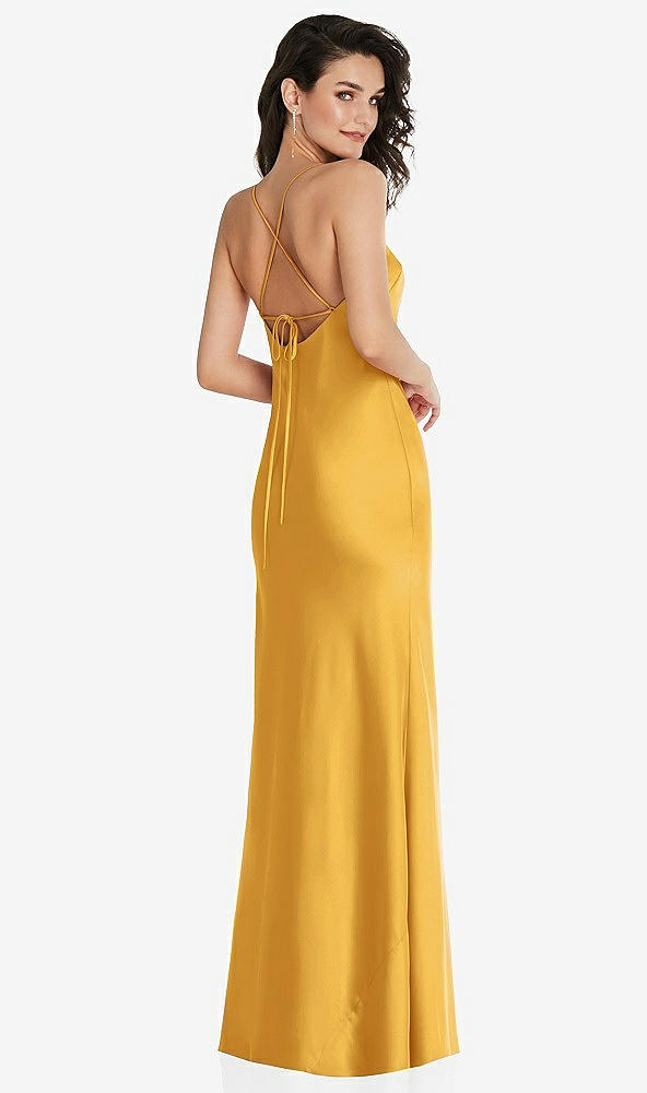 Back View - NYC Yellow Open-Back Convertible Strap Maxi Bias Slip Dress