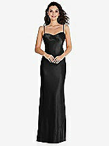 Front View Thumbnail - Black Open-Back Convertible Strap Maxi Bias Slip Dress