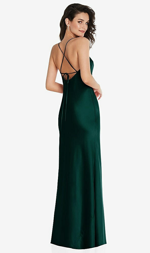 Back View - Evergreen Open-Back Convertible Strap Maxi Bias Slip Dress