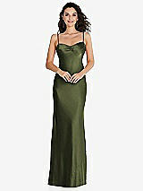 Front View Thumbnail - Olive Green Open-Back Convertible Strap Maxi Bias Slip Dress