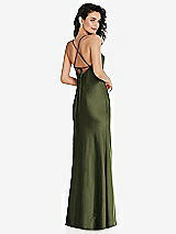 Rear View Thumbnail - Olive Green Open-Back Convertible Strap Maxi Bias Slip Dress