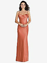 Front View Thumbnail - Terracotta Copper Open-Back Convertible Strap Maxi Bias Slip Dress