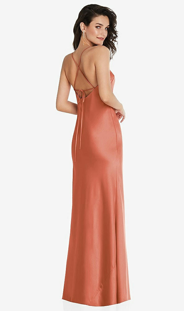 Back View - Terracotta Copper Open-Back Convertible Strap Maxi Bias Slip Dress