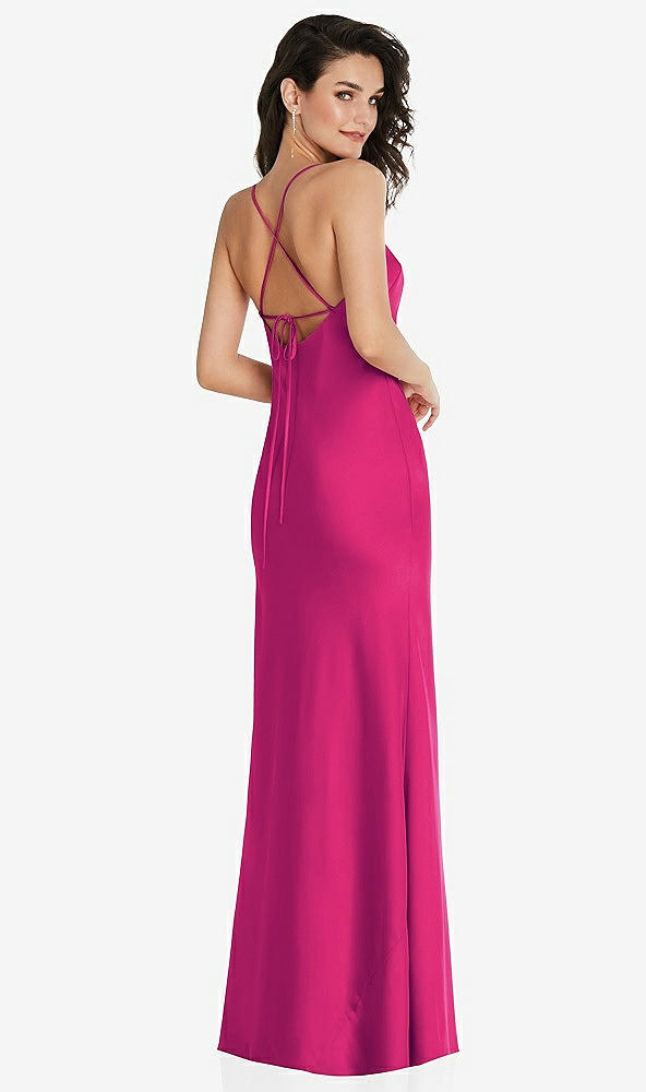 Back View - Think Pink Open-Back Convertible Strap Maxi Bias Slip Dress