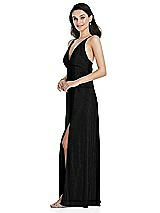 Side View Thumbnail - Black Deep V-Neck Metallic Gown with Convertible Straps