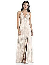 Alt View 1 Thumbnail - Rose Gold Deep V-Neck Metallic Gown with Convertible Straps