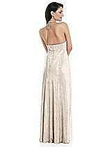 Alt View 3 Thumbnail - Rose Gold Deep V-Neck Metallic Gown with Convertible Straps