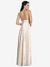 Rear View Thumbnail - Rose Gold Deep V-Neck Metallic Gown with Convertible Straps
