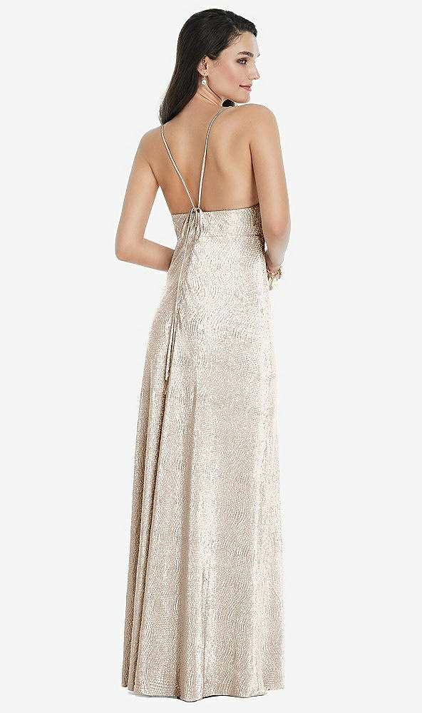 Back View - Rose Gold Deep V-Neck Metallic Gown with Convertible Straps
