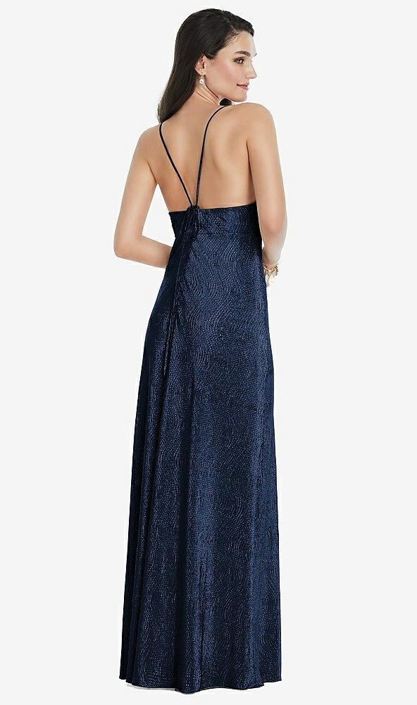 Back View - Midnight Navy Deep V-Neck Metallic Gown with Convertible Straps