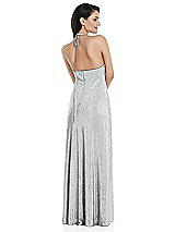 Alt View 3 Thumbnail - Silver Deep V-Neck Metallic Gown with Convertible Straps