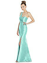 Side View Thumbnail - Coastal Draped One-Shoulder Satin Trumpet Gown with Front Slit