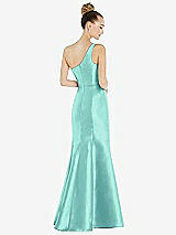 Rear View Thumbnail - Coastal Draped One-Shoulder Satin Trumpet Gown with Front Slit