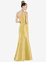 Rear View Thumbnail - Maize Draped One-Shoulder Satin Trumpet Gown with Front Slit