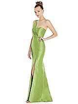 Side View Thumbnail - Mojito Draped One-Shoulder Satin Trumpet Gown with Front Slit