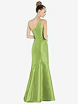 Rear View Thumbnail - Mojito Draped One-Shoulder Satin Trumpet Gown with Front Slit