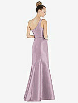 Rear View Thumbnail - Suede Rose Draped One-Shoulder Satin Trumpet Gown with Front Slit