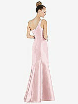 Rear View Thumbnail - Ballet Pink Draped One-Shoulder Satin Trumpet Gown with Front Slit