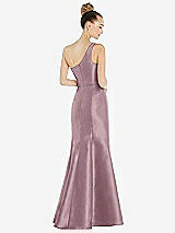 Rear View Thumbnail - Dusty Rose Draped One-Shoulder Satin Trumpet Gown with Front Slit
