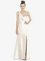 Front View Thumbnail - Ivory Draped One-Shoulder Satin Trumpet Gown with Front Slit