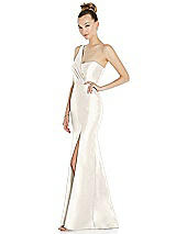 Side View Thumbnail - Ivory Draped One-Shoulder Satin Trumpet Gown with Front Slit