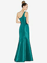 Rear View Thumbnail - Jade Draped One-Shoulder Satin Trumpet Gown with Front Slit