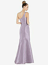Rear View Thumbnail - Lilac Haze Draped One-Shoulder Satin Trumpet Gown with Front Slit
