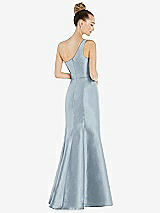 Rear View Thumbnail - Mist Draped One-Shoulder Satin Trumpet Gown with Front Slit