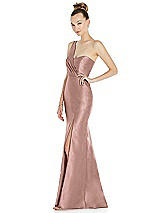 Side View Thumbnail - Neu Nude Draped One-Shoulder Satin Trumpet Gown with Front Slit