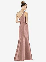 Rear View Thumbnail - Neu Nude Draped One-Shoulder Satin Trumpet Gown with Front Slit