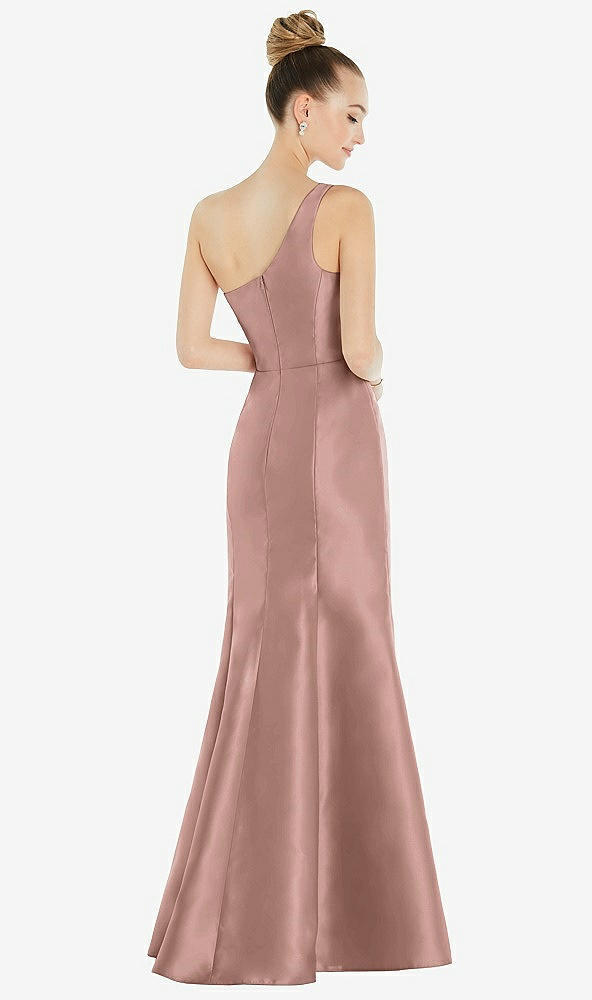 Back View - Neu Nude Draped One-Shoulder Satin Trumpet Gown with Front Slit