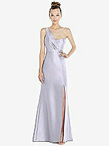 Front View Thumbnail - Silver Dove Draped One-Shoulder Satin Trumpet Gown with Front Slit
