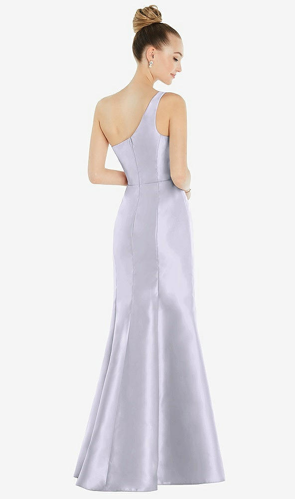 Back View - Silver Dove Draped One-Shoulder Satin Trumpet Gown with Front Slit