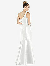 Rear View Thumbnail - White Draped One-Shoulder Satin Trumpet Gown with Front Slit