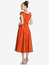 Rear View Thumbnail - Tangerine Tango Cap Sleeve Faux Wrap Satin Midi Dress with Pockets