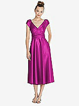 Front View Thumbnail - American Beauty Cap Sleeve Faux Wrap Satin Midi Dress with Pockets