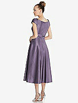 Rear View Thumbnail - Lavender Cap Sleeve Faux Wrap Satin Midi Dress with Pockets