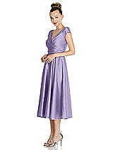 Side View Thumbnail - Passion Cap Sleeve Faux Wrap Satin Midi Dress with Pockets