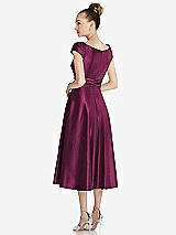 Rear View Thumbnail - Ruby Cap Sleeve Faux Wrap Satin Midi Dress with Pockets