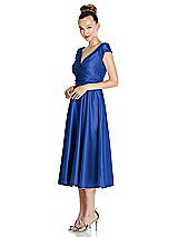 Side View Thumbnail - Sapphire Cap Sleeve Faux Wrap Satin Midi Dress with Pockets